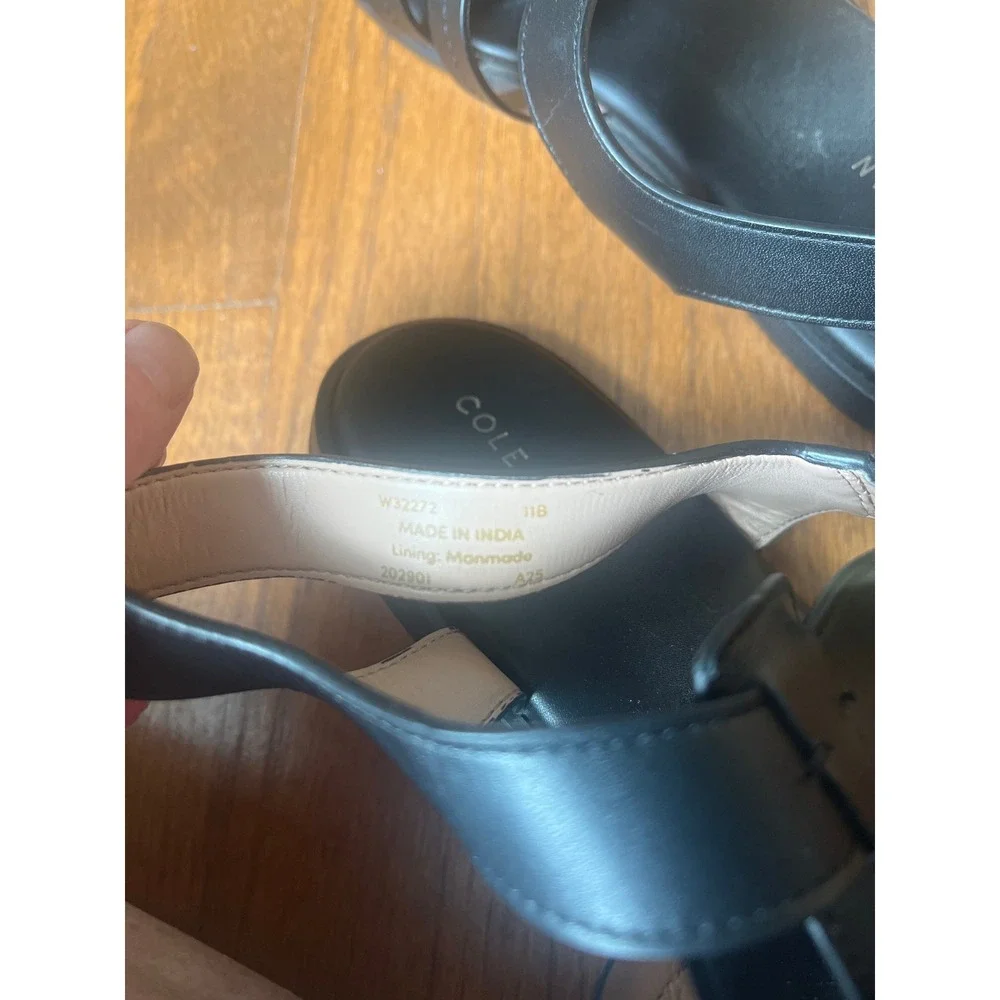Cole Haan Flynn Fisherman Sandals Black Gold-tone Buckle Size 11